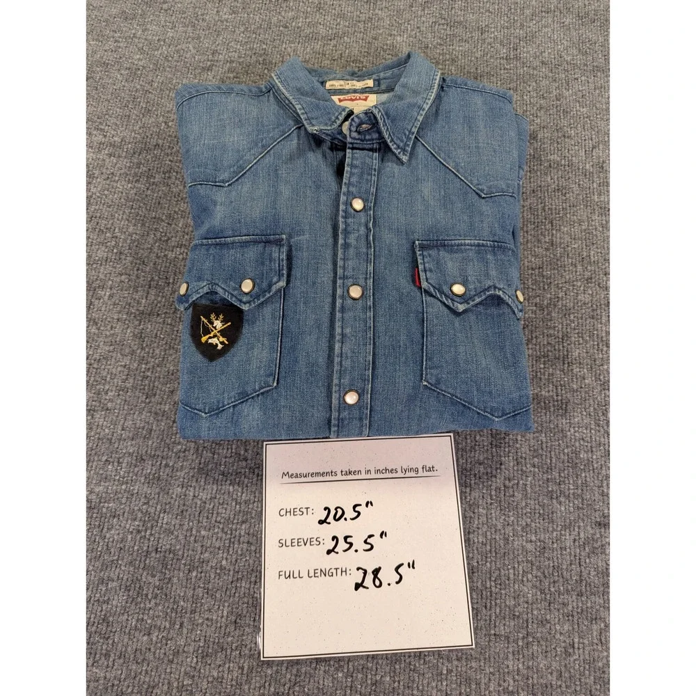 Levis Mens Slim Fit Denim Western Pearl Snap Shirt Blue Patch 65819-0042 Medium